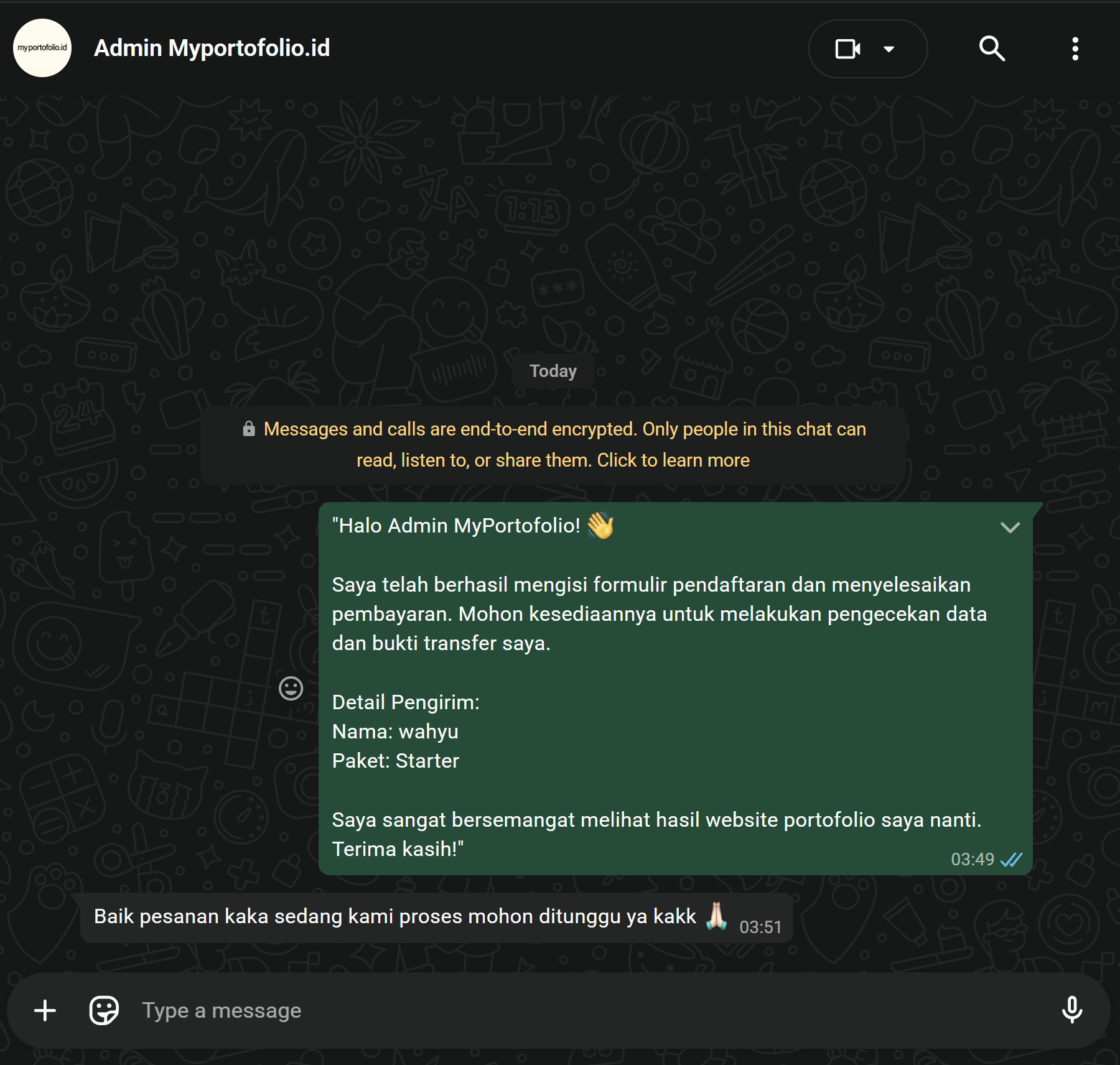 Tampilan notifikasi sistem